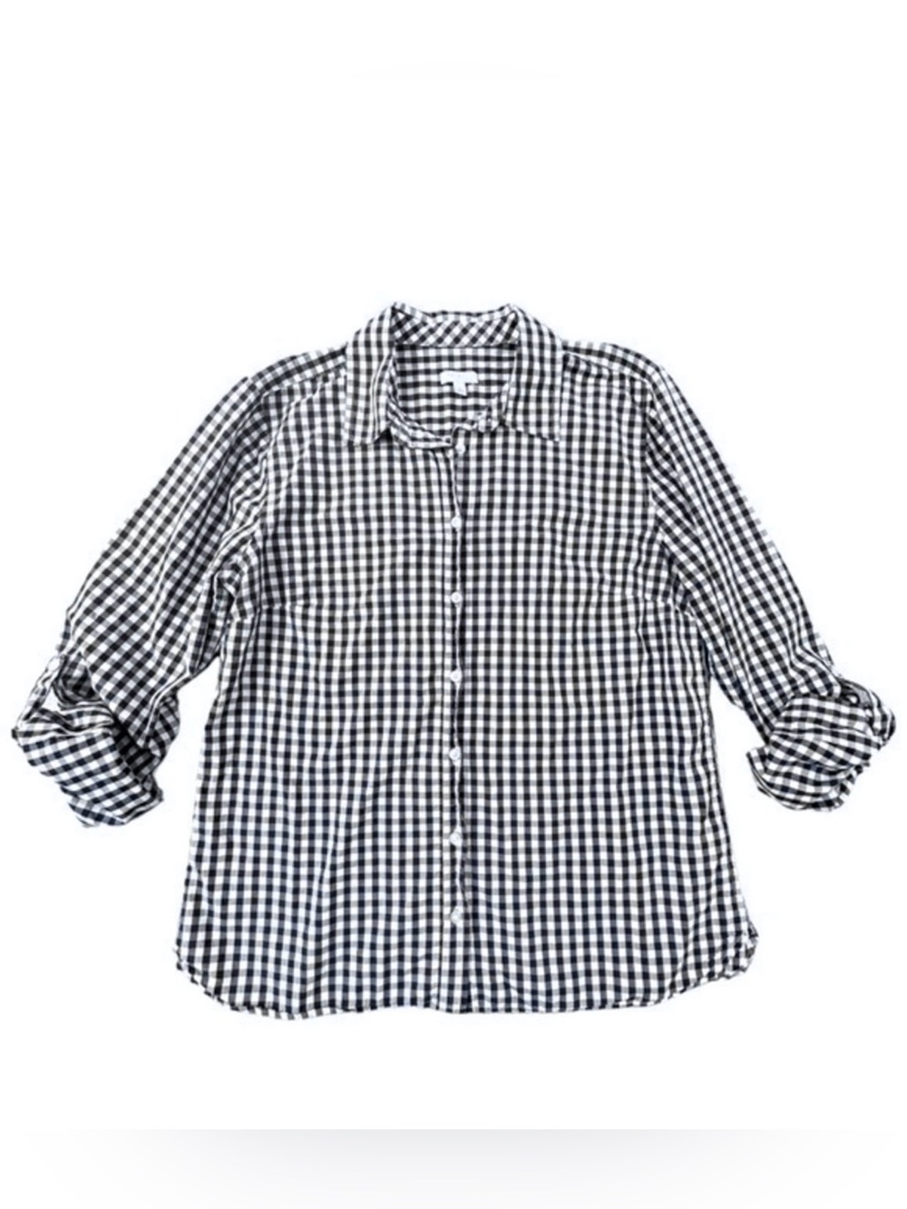 Talbots Navy Blue Checkered Plaid Button Down Classic Cotton Shirt Tab Sleeved M
